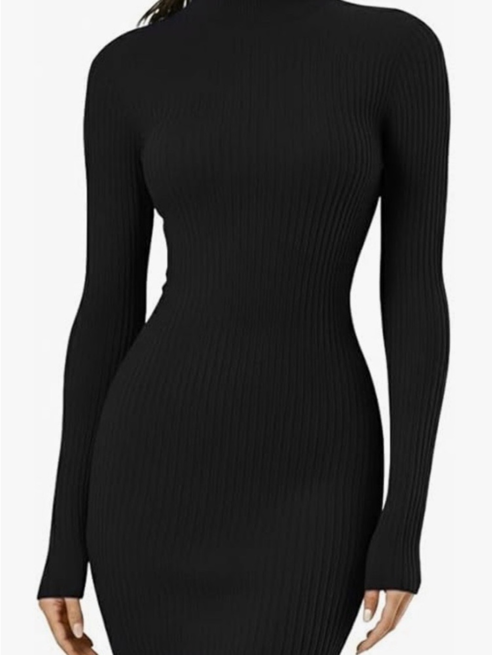 Black Ribbed Cowl Neck, mini Sweater Dress - Size XL - 16-18